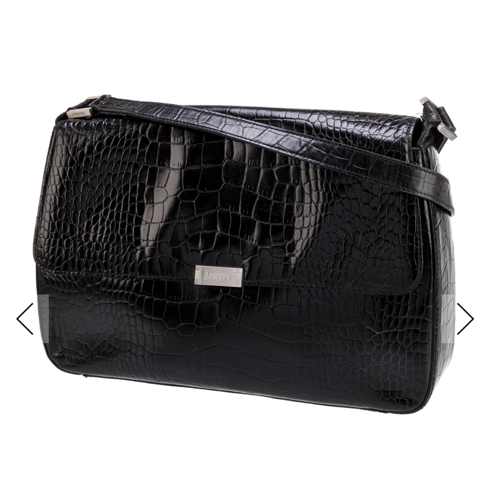 Ralph Lauren Black Crocodile-Embossed Crossbody Purse